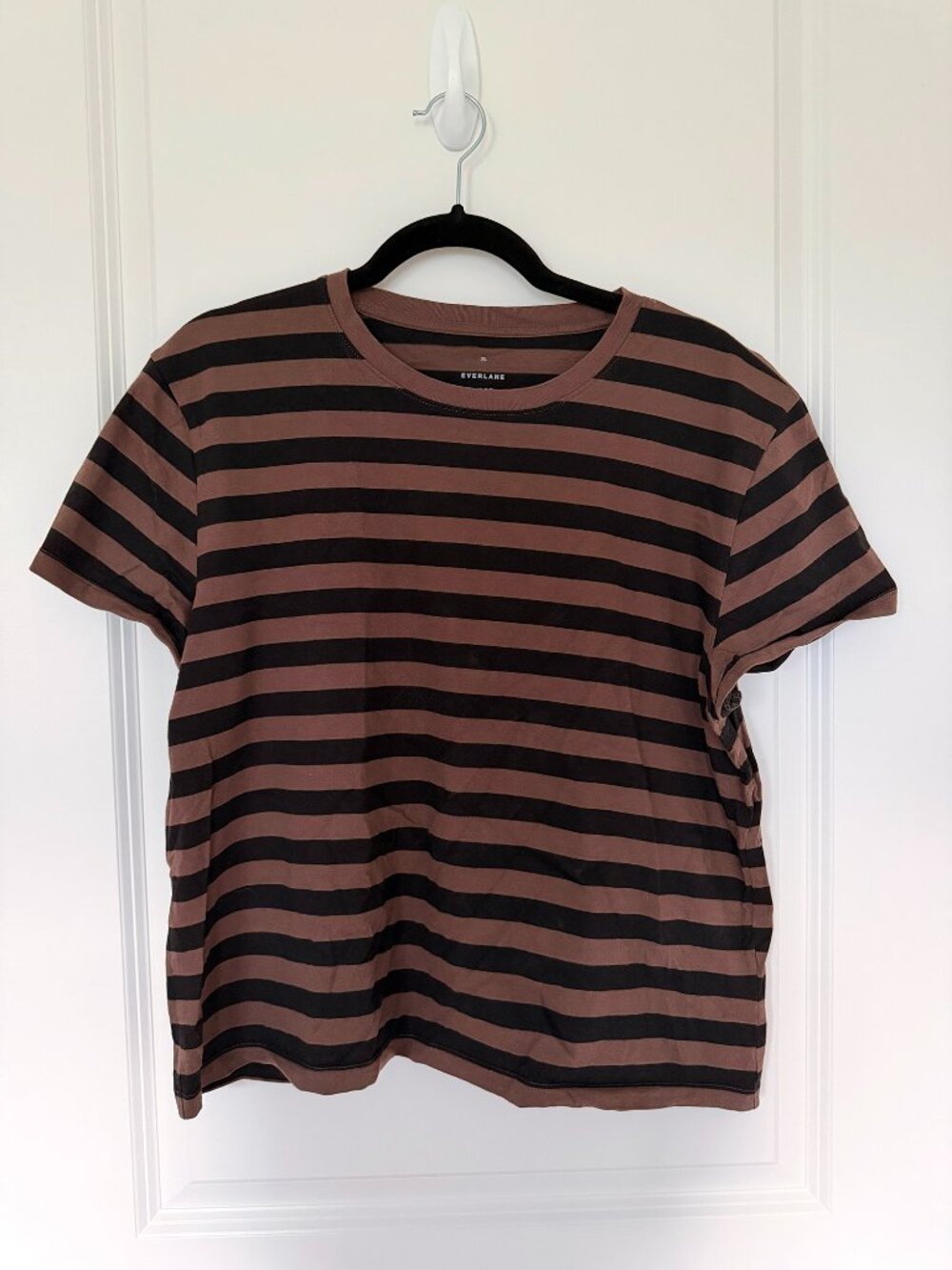Everlane Organic Cotton Brown & Black Stripe Box-Cut T-Shirt XL